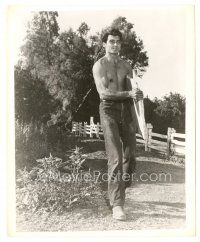 5d807 RORY CALHOUN 8x10 still '50s barechested & carrying a big slab of rock outdoors!