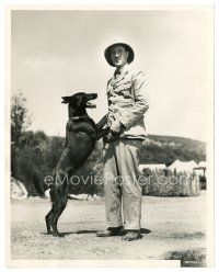 5d887 SUN NEVER SETS candid 8x10 still '39 great image of Basil Rathbone in costume playing w/ dog!