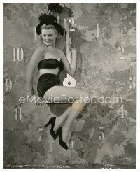 5d892 SUZI CRANDALL 7.5x9.25 still '47 in skimpy outfit posing on giant clock by Ernest Bachrach!