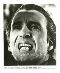 5d904 TASTE THE BLOOD OF DRACULA 8x10 still '70 c/u of vampire Christopher Lee with bloody fangs!