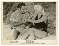 5d948 UNHOLY WIFE 8x10 still '57 Rod Steiger romances sexy bad girl Diana Dors on the beach!