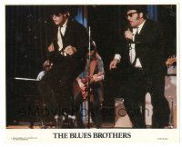 5d072 BLUES BROTHERS 8x10 mini LC '80 close up of John Belushi & Dan Aykroyd performing on stage!
