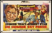 5f239 BAD DAY AT BLACK ROCK Belgian '55 great Wik art of Spencer Tracy on train tracks!