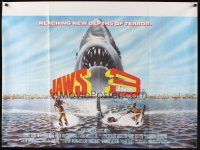 5f397 JAWS 3-D British quad '82 great Gary Meyer shark artwork, the third dimension is terror!