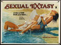 5f417 SEXUAL EXTASY British quad '70s art of sexy Margrit Manj & Marietta Joy nearly nude on beach