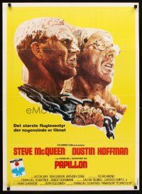 5f509 PAPILLON Danish '74 great art of prisoners Steve McQueen & Dustin Hoffman by Tom Jung!