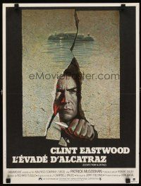 5f750 ESCAPE FROM ALCATRAZ French 15x21 '79 cool artwork of Clint Eastwood busting out by Lettick!