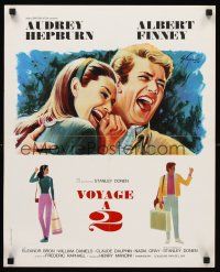 5f832 TWO FOR THE ROAD French 15x21 '67 art of laughing Audrey Hepburn & Albert Finney by Grinsson
