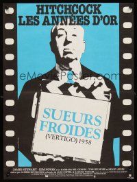 5f835 VERTIGO French 15x21 R83 great image of Alfred Hitchcock holding clapboard!