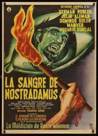 5f031 LA SANGRE DE NOSTRADAMUS Mexican poster '62 German Robles, cool Mendoza horror art!