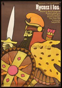 5f154 KNIGHT & THE FATE Polish 27x38 '77 Rycerz I Los, cool Jerzy Flisak art of man w/turkey body!