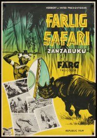 5f341 ZANZABUKU Swedish '56 Dangerous Safari in savage Africa, cool art of charging rhino!