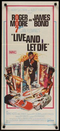 5h247 LIVE & LET DIE Aust daybill '73 art of Roger Moore as James Bond by Robert McGinnis!