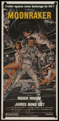 5h313 MOONRAKER Aust daybill '79 art of Roger Moore as James Bond & sexy Lois Chiles by Goozee!