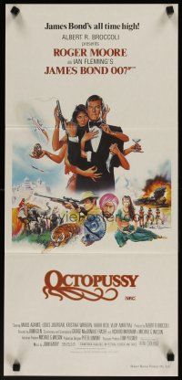 5h372 OCTOPUSSY Aust daybill '83 art of Maud Adams & Roger Moore as James Bond by Daniel Gouzee!