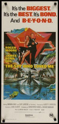 5h288 SPY WHO LOVED ME Aust daybill R80s great art of Roger Moore as James Bond 007 by Bob Peak!