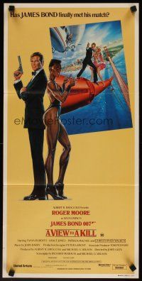 5h415 VIEW TO A KILL Aust daybill '85 art of Roger Moore, Grace Jones & Tanya Roberts by Goozee!