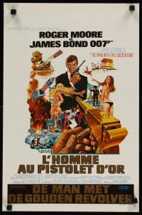 5h262 MAN WITH THE GOLDEN GUN Belgian '74 art of Roger Moore as James Bond by Robert McGinnis!