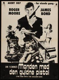 5h265 MAN WITH THE GOLDEN GUN Danish R70s art of Roger Moore as James Bond & sexy babes!