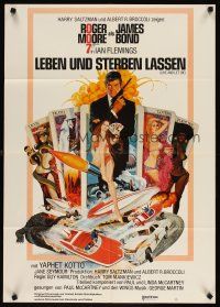 5h243 LIVE & LET DIE German '73 art of Roger Moore as James Bond by Robert McGinnis!