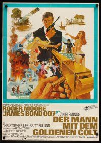 5h261 MAN WITH THE GOLDEN GUN German R80s art of Roger Moore as James Bond by Robert McGinnis!