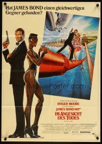 5h410 VIEW TO A KILL German '85 art of Moore as Bond 007 & sexy Grace Jones by Goozee!