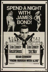 5h230 GOLDFINGER/DR. NO/FROM RUSSIA WITH LOVE 1sh '72 Sean Connery, Bond 007 triple-bill!