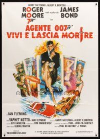 5h240 LIVE & LET DIE Italian 1p R70s art of Roger Moore as James Bond by Robert McGinnis!