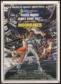 5h311 MOONRAKER Italian 1p '79 art of Roger Moore as James Bond & sexy space babes by Goozee!