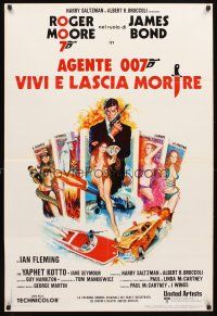 5h241 LIVE & LET DIE Italian 1sh '73 art of Roger Moore as James Bond by Robert McGinnis!