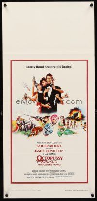 5h378 OCTOPUSSY Italian locandina '83 art of Maud Adams & Roger Moore as James Bond by Gouzee
