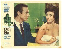5h006 DR. NO LC #3 '62 Sean Connery as James Bond stare at sexy girl wearing only a towel!