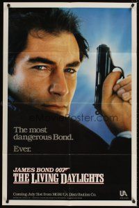 5h419 LIVING DAYLIGHTS teaser 1sh '87 most dangerous Timothy Dalton as James Bond with gun!