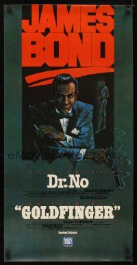 5h134 GOLDFINGER/DR. NO heavy stock video poster R81 cool art of Sean Connery as James Bond 007!