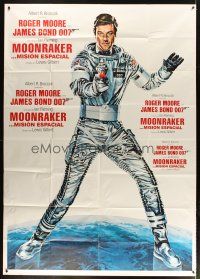 5h312 MOONRAKER 54x77 int'l Spanish-language special '79 Goozee art of Moore as Bond in space suit!