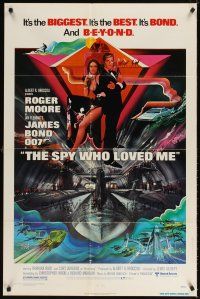 5h270 SPY WHO LOVED ME 1sh '77 cool artwork of Roger Moore as James Bond by Bob Peak!