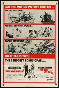 5h229 THUNDERBALL/YOU ONLY LIVE TWICE 1sh '71 Sean Connery's two biggest James Bonds of all!