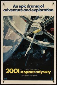 5j234 2001: A SPACE ODYSSEY linen 1sh '68 Stanley Kubrick, art of space wheel by Bob McCall!