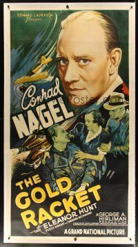 5j024 GOLD RACKET linen 3sh '37 cool artwork of Conrad Nagel, Eleanor Hunt + speeding plane & car!