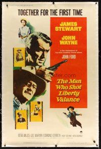 5j016 MAN WHO SHOT LIBERTY VALANCE linen 40x60 '62 John Wayne, James Stewart, John Ford, different!