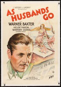 5j242 AS HUSBANDS GO linen 1sh '34 Helen Vinson cheats on husband Warner Baxter with Frenchman!