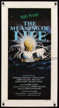 5j086 MONTY PYTHON'S THE MEANING OF LIFE linen Aust daybill '83 wacky art of God creating Earth!