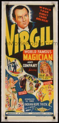 5j058 VIRGIL WORLD FAMOUS MAGICIAN linen magic show Aust daybill '50s magic direct from America!