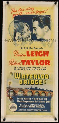5j089 WATERLOO BRIDGE linen Aust daybill R40s different stone litho of Vivien Leigh & Robert Taylor!
