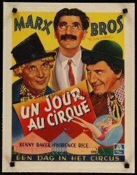 5j171 AT THE CIRCUS linen Belgian '40s different art of Marx Brothers Groucho, Chico & Harpo!