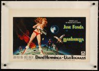 5j172 BARBARELLA linen Belgian '68 sexiest sci-fi art of Jane Fonda by Robert McGinnis, Roger Vadim