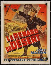 5j177 DESERT FOX linen Belgian '51 different art of James Mason as Field Marshal Erwin Rommel!
