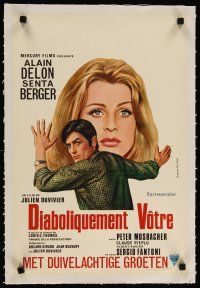 5j179 DIABOLICALLY YOURS linen Belgian '68 cool art of Alain Delon & Senta Berger!