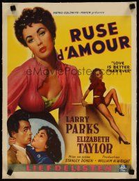 5j191 LOVE IS BETTER THAN EVER linen Belgian '52 Larry Parks & 3 images of sexy Elizabeth Taylor!