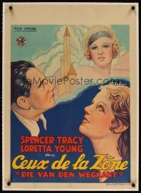 5j163 MAN'S CASTLE linen pre-War Belgian 1934 different art of Spencer Tracy & pretty Loretta Young!